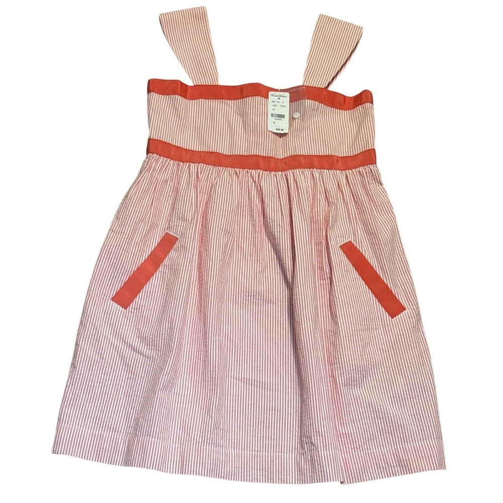 New Brooks Brothers Dress Girls Size 12 Seersucker Pink White Striped Sleevless